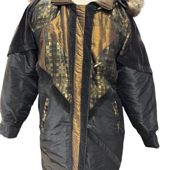 Vintage 1980s Braetan Patchwork Winter Coat with Faux Fur Hood – Size S - Picture 2 of 8
